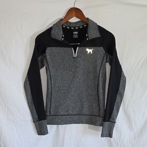 Victoria Secret Pink Gray & Black Quarter-Zip Pullover XS Spot Running Pullover